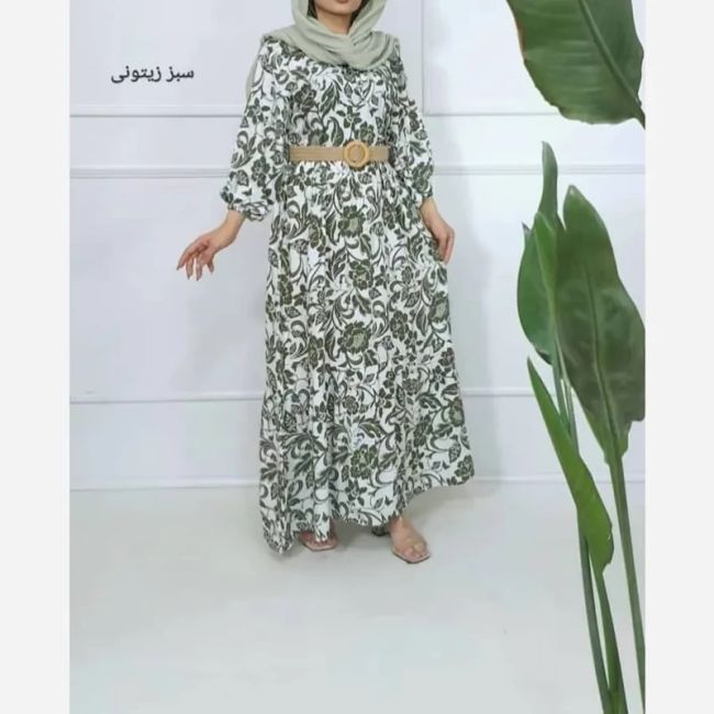 پیراهن ساحلی نخی فلور زمینه سفید فری سایز (38 تا 48) بدون بدن نما