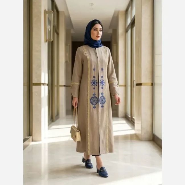 مانتو زنانه مجلسی آوا شانتون اسلپ گلدوزی تا سایز 56