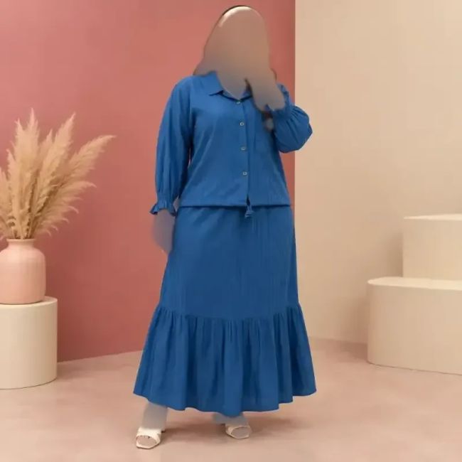 ست کراپ دامن راه راه لینن فری سایز زنانه