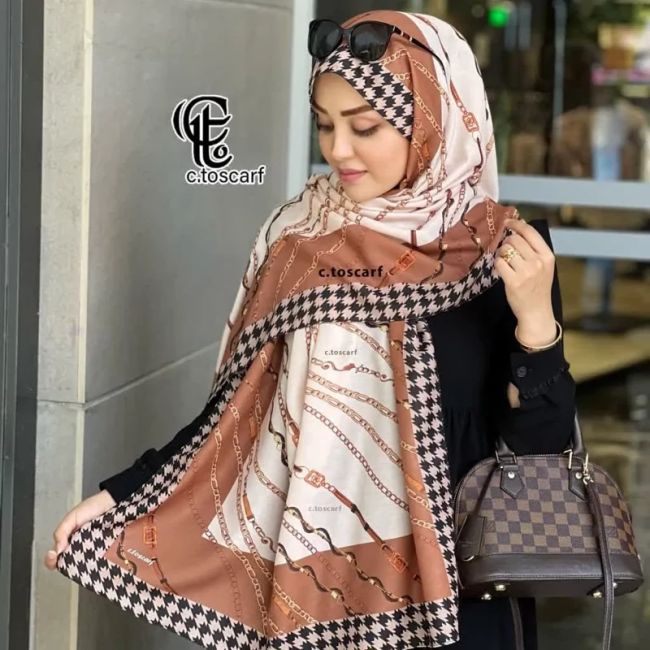 شال مجلسی نخ کاستوم طرح تسمه ای دور چرخ دوز قواره 70*200