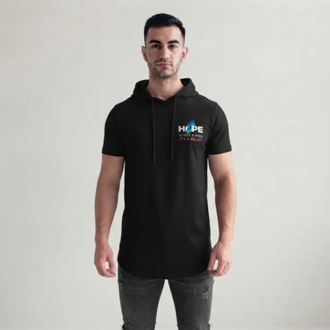 تی شرت مردانه آستین کوتاه الیاف نخی کلاهدار مدل HOPE