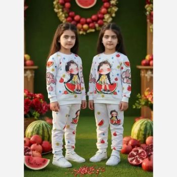 ست بلوز و شلوار دخترانه طرح یلدا جنس اسپان دورس رنگ صورتی و یاسی سایز 40 تا 55