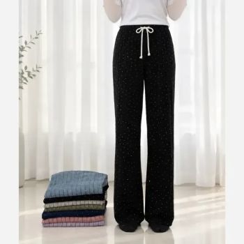 شلوار حوله ای نگین دار مخمل حوله ای وارداتی فری سایز 38 تا 50 قد 100