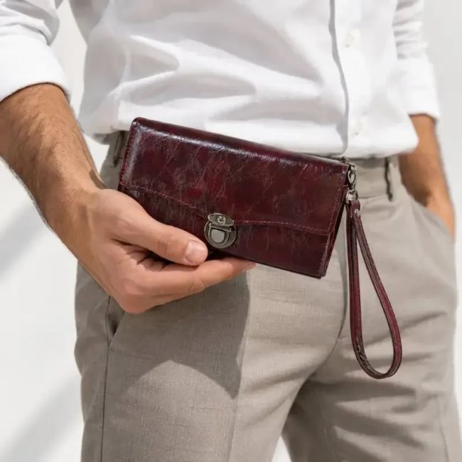 کیف پول چرم مصنوعی زنانه با قفل و جیب داخلی و بیرونی