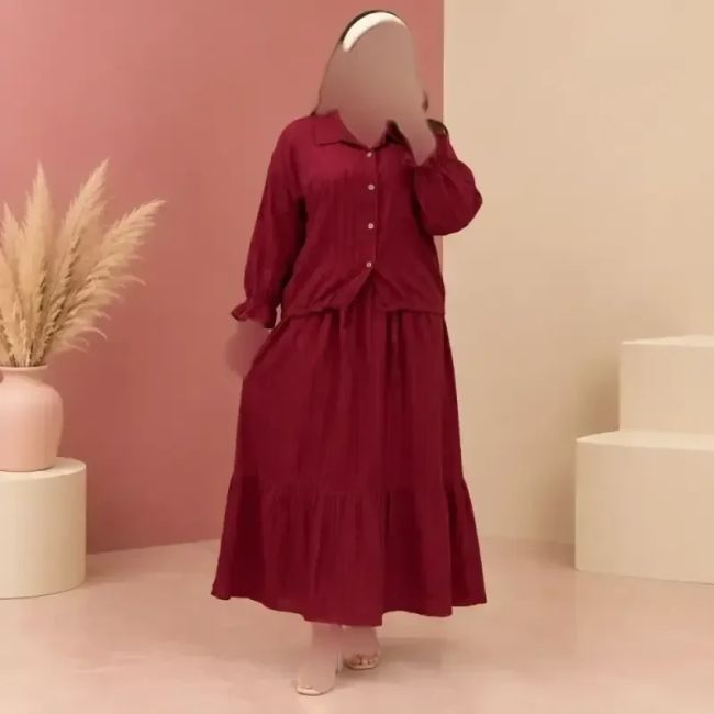 ست کراپ دامن راه راه لینن فری سایز زنانه