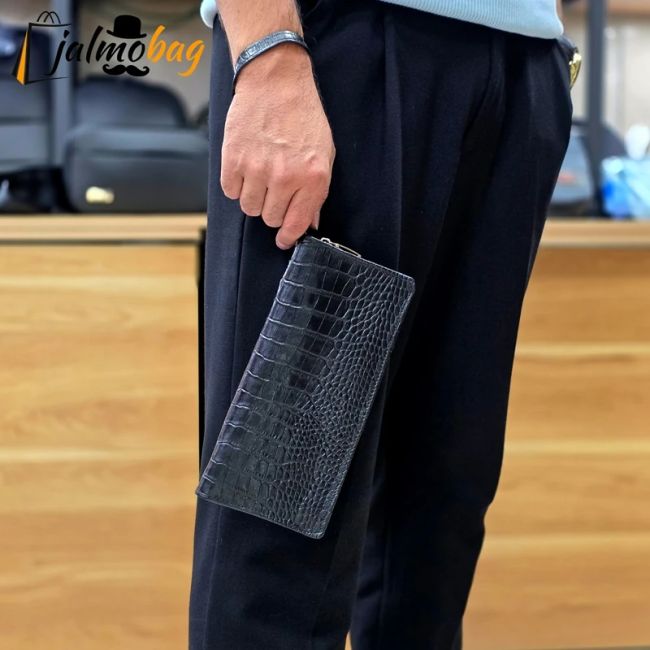 کیف دسته چک چرم طبیعی گاوی مردانه با جای کارت و موبایل (2)