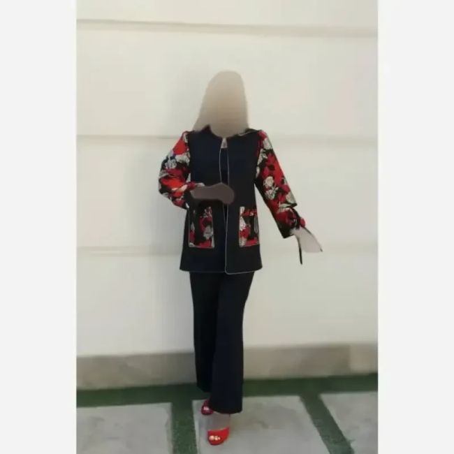 کت و شلوار زنانه طرح گلناز کرپ مازراتی آستین ژاکارد