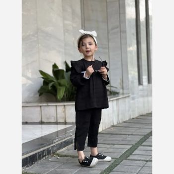 شومیز دخترانه مشکی شانتون نخ مناسب 1 تا 8 سال