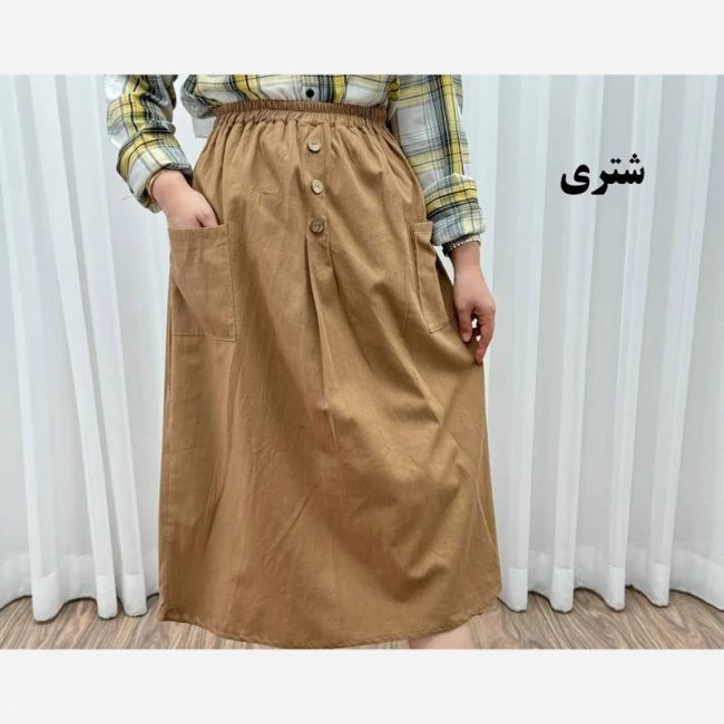 دامن لینن فری سایز مناسب تا سایز 48 تن خور شیک و راحت چهار فصل مناسب بانوان و دخترانه بدون بدن نما