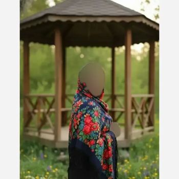 روسری ترکمنی اصل پشمی آبی برند Pavlovo Posad قواره 148 در 148 سانتیمتر
