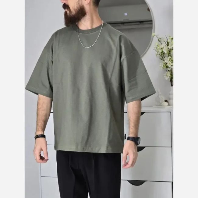 تیشرت باکسی بیسیک پگادور پارچه دورس دو نخ سایز L XL XXL رنگ بندی مداد رنگی