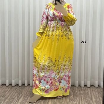 پیراهن ساحلی نخی زنانه طرح گلدار فری سایز مناسب تا 48