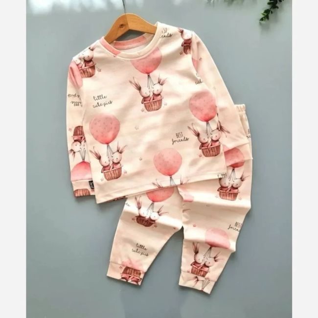 ست بلوز و شلوار راحتی طرح بالون و خرگوشها نخ و پنبه سایز 35 تا 50