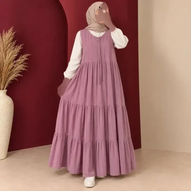 پیراهن ساحلی حلقه ای بلند زنانه نخ لینن چیندار دکمهدار
