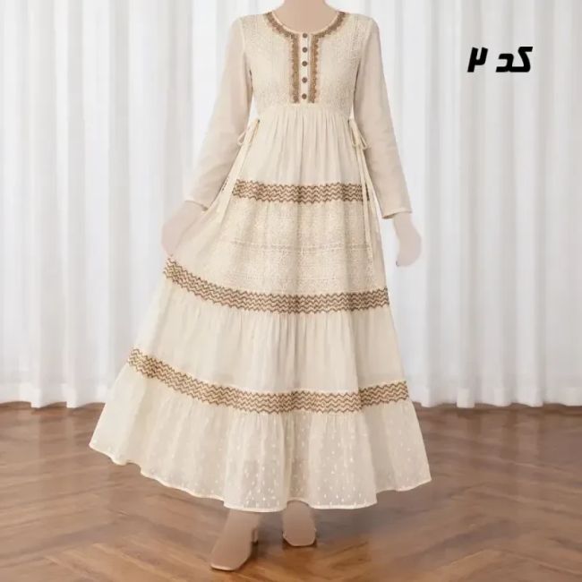 پیراهن ساحلی زنانه سلن کرم کمربنددار دکمهدار جنس نخ تافته فری سایز