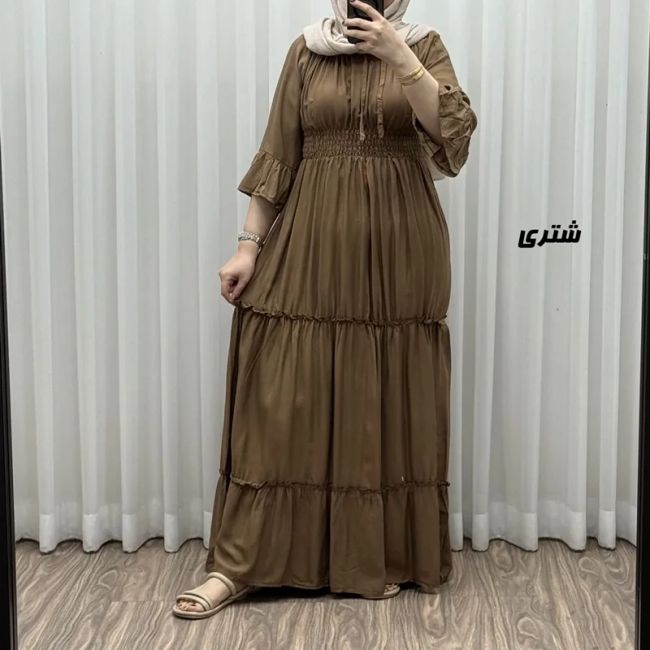 پیراهن ساحلی زنانه نخی مدل پرنسسی فری سایز مناسب تا 48 با کمربند