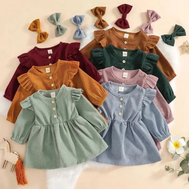 پیراهن مخمل کبریتی دخترانه مناسب 6 ماه تا 6 سال