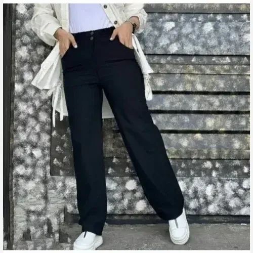 شلوار نیم بگ راسته کتان کش زنانه قد 100 رنگ مشکی و نسکافه ای