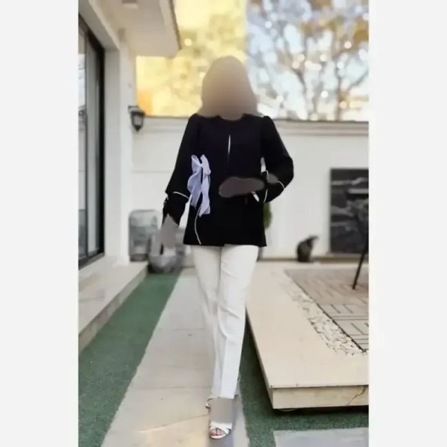 کت پاپیون کرپ مازراتی زنانه رنگ مشکی سرخابی کاربنی