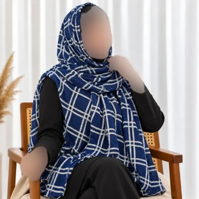 شال نخی برشکا ریز شطرنجی مشکی طوسی قواره 180 در 56 سانت