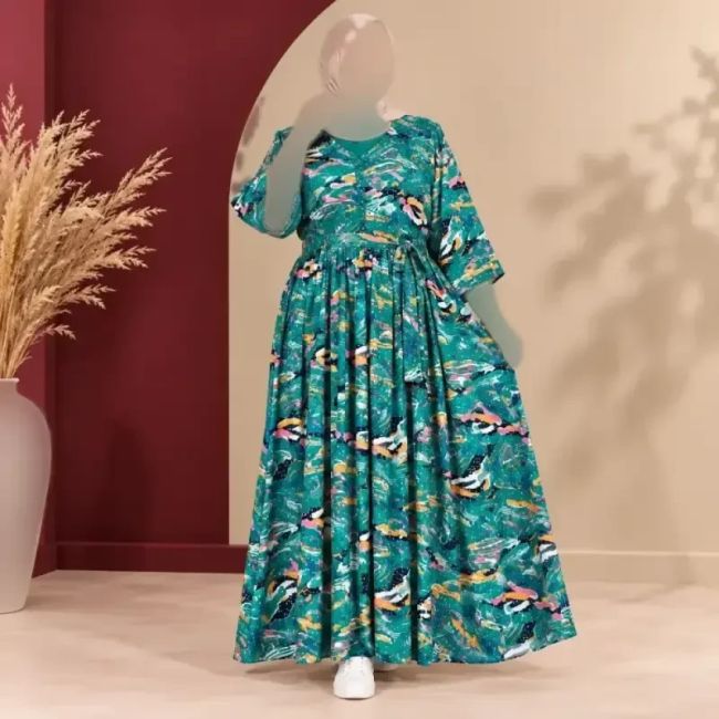 پیراهن ساحلی زنانه هندی سنتی مدل پنجابی فری سایز با کمربند جنس نخ وارداتی