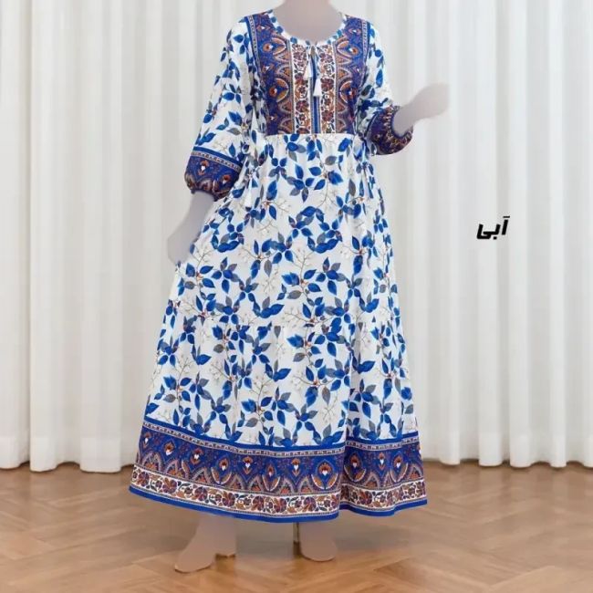 پیراهن ساحلی زنانه حاشیه دار برگ فری سایز نخی کمربنددار