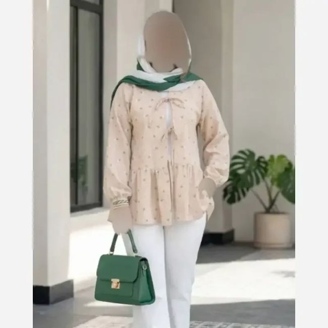 مانتو عروسکی وال ژاکارد گل گچی مدل آیسل تک سایز
