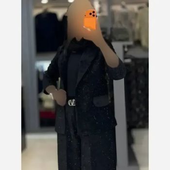 کت شلوار مخمل زنانه یقه انگلیسی نگین دار شلوار فول بگ