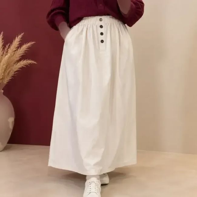 دامن لینن دو جیب آلما فری سایز مناسب تا سایز 50 قد 95 سانت چهارفصل
