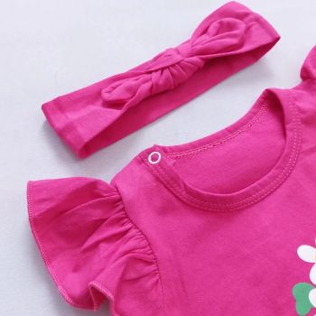 ست سرهمی رامپر بادی و هدبند نوزادی دخترانه پنبه ای