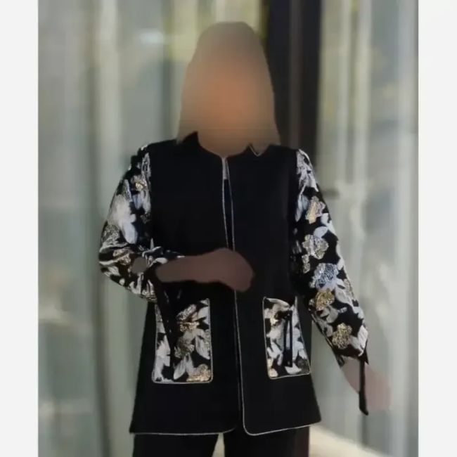 کت و شلوار زنانه طرح گلناز کرپ مازراتی آستین ژاکارد