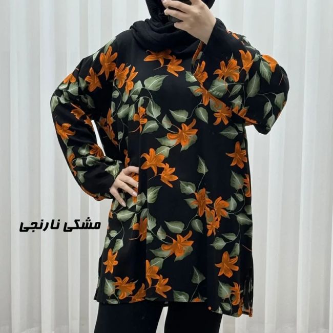 تونیک نخی زنانه طرحدار فری سایز مناسب تا سایز 52 (2)