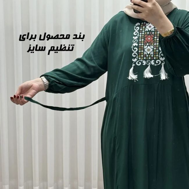 پیراهن نخی زنانه و دخترانه بلند منگولهدار فری سایز تا 50