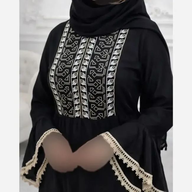 ساحلی مشکی آستین کلوش زنانه نخی درجه یک هندی