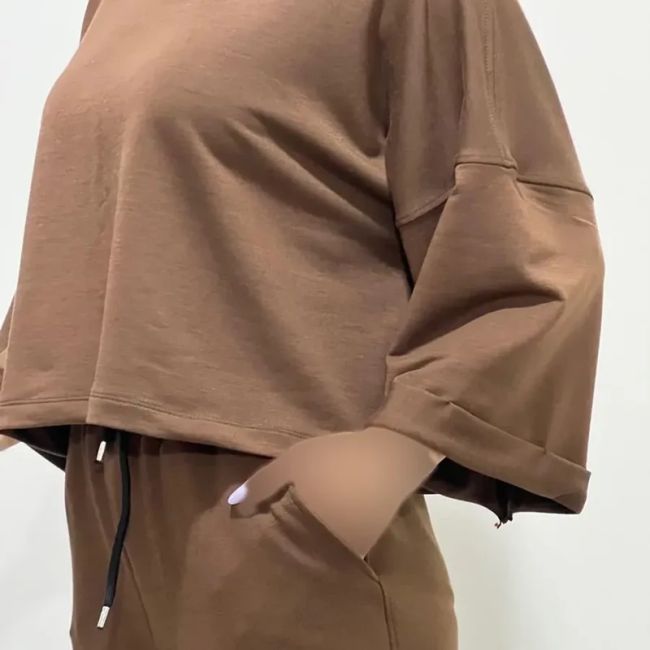 تیشرت کراپ باکسی کلاه دار جنس گلکسی کد 1397