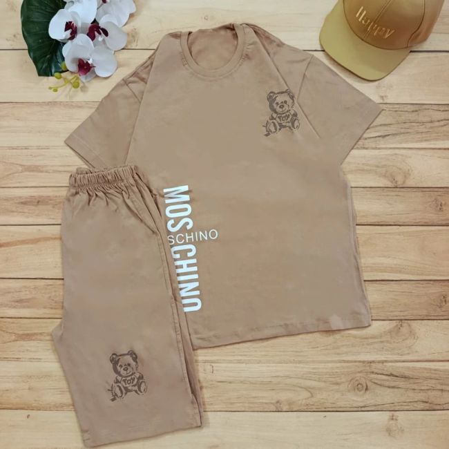 تیشرت شلوارک پنبه دخترانه و پسرانه مدل Moschino سایز 60 و 65