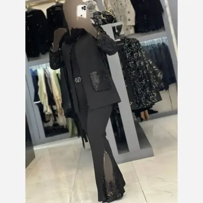 کت شلوار مجلسی گیپوری زنانه مازراتی مشکی