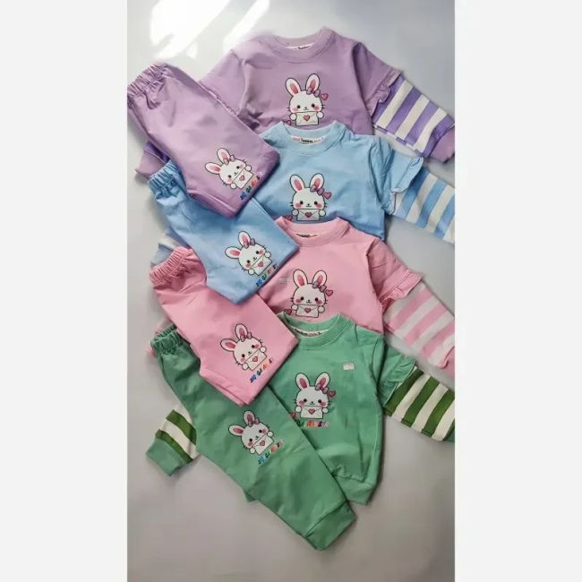 ست بلوز و شلوار دخترانه طرح خرگوش جنس دورس گلکسی سایز 35 و 40