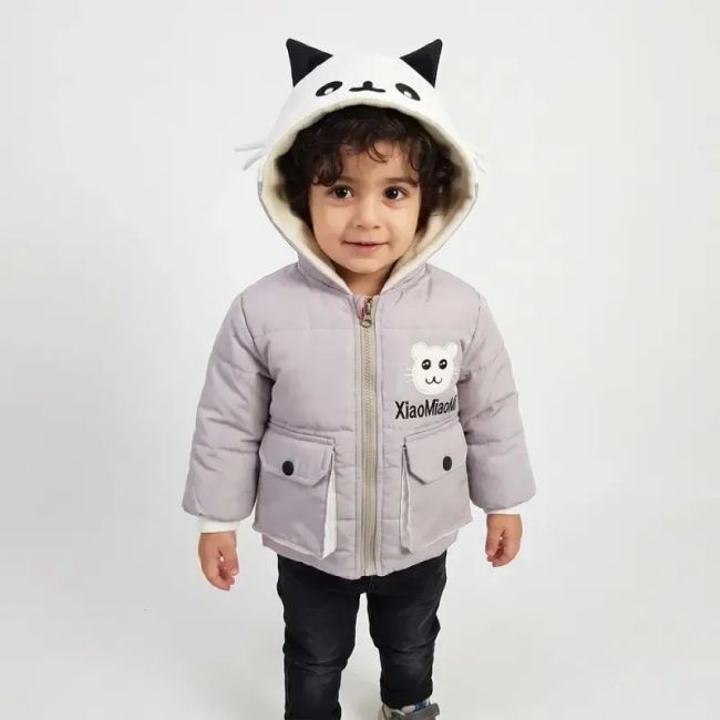 کاپشن پسرانه شمعی آستر گرم طوسی
