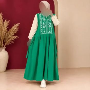 پیراهن ساحلی زنانه حلقهای لینن یقه چاپ الهه فری سایز کمربنددار