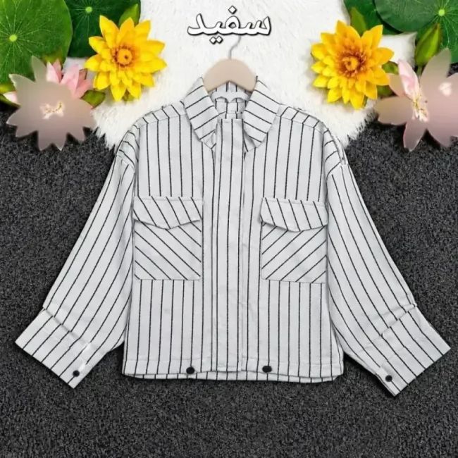 بامبر پاییزه راه راه کتان زنانه جیب دار زیپ مخفی گت دار