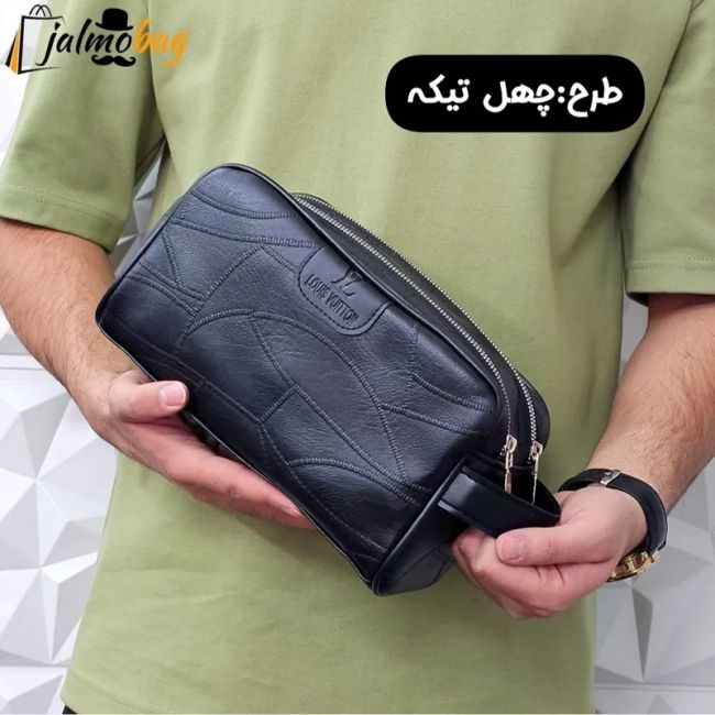 کیف دستی مردانه چرم صنعتی ضخیم دو خانه بند دستی