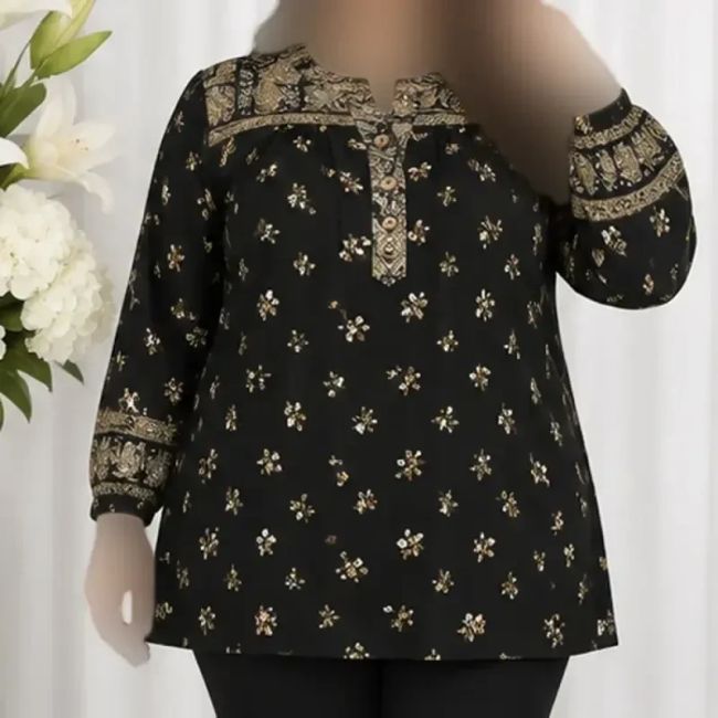 تونیک نخی سایز بزرگ طرح اندونزی مدل گلی
