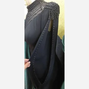 ماکسی مجلسی زنانه کرپ دالقیچ سنگدوزی کریستال قد 155 رنگ مشکی و سرمه ای سایزبندی