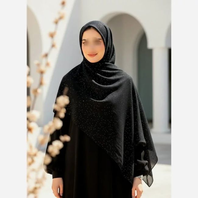 شال کرپ مشکی اکلیلی شیفون وارداتی سایز 70 در 198