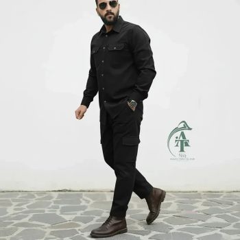 ست پیراهن و شلوار کتان مردانه مدل یاشیل رنگ مشکی