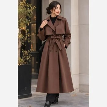 ترنچ کت زنانه کتان TC کجراه مدل ماریا قد 120 سایز 36 تا 54