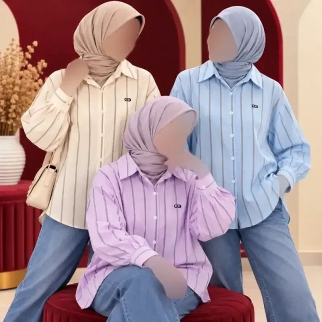 شومیز زنانه راه راه وارداتی دکمه دار فری سایز نخ وارداتی