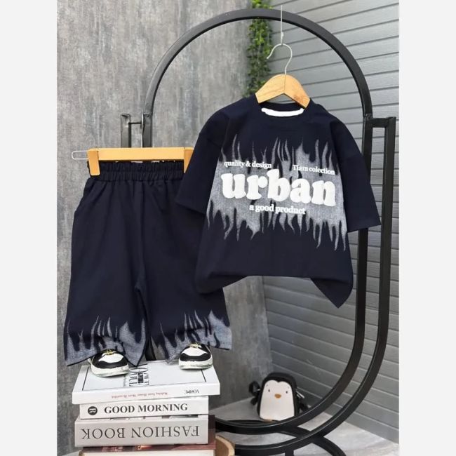 ست تیشرت و شلوارک پسرانه پنبه یک رو طرح urban