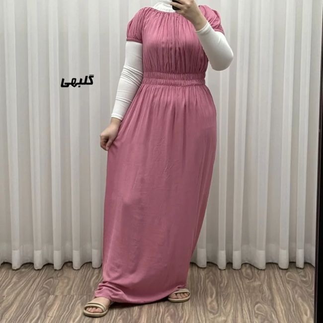 پیراهن ساحلی نخی زنانه و دخترانه آستین کوتاه فری سایز مدل باربی